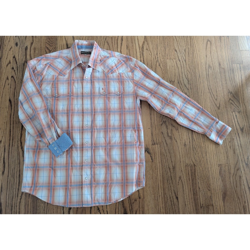 Stetson Long Sleeve Shirt Plaid Button Up Down Western Snaps Cotton Mens Size XL